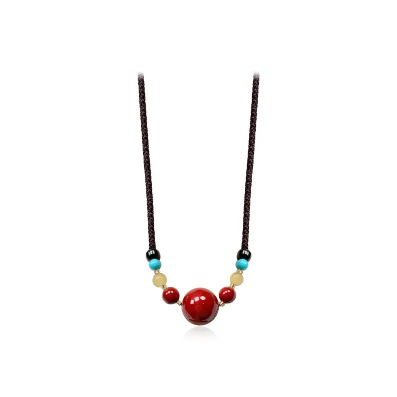 CANHUI Cinnabar Fortune Bead Necklace Women's-0