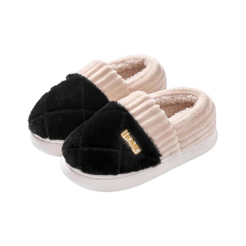 Foot Recreation Winter Solid Color Heel Covered Short Plush Platform Minimalist Style Cotton Slippers Unisex-25