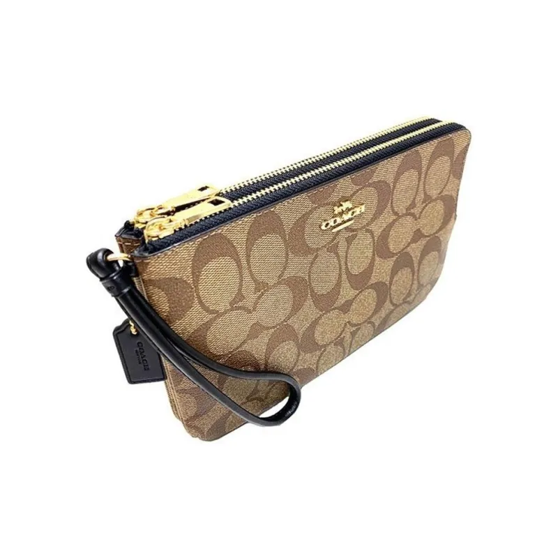 COACH Canvas With Leather Handheld Coin Purse Mahjong Wallet Small Size Women's Brown-3