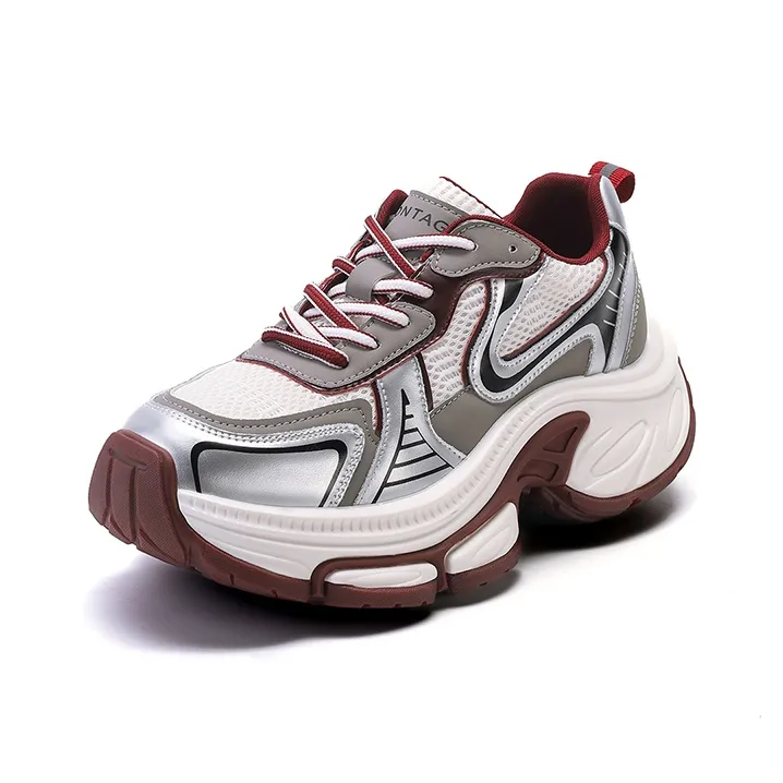 Montagut Chunky Sneakers Women's Low Top Burgundy/Silver-8