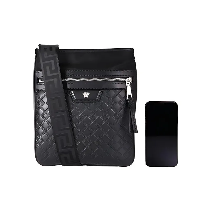 VERSACE Cow Leather Messenger Bag Crossbody Bags Men's Black-3