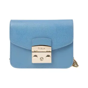 Furla Metropolis Collection Cow Leather Small Square Bag Shoulder Bag Crossbody Bag Mini Women's Lake Blue