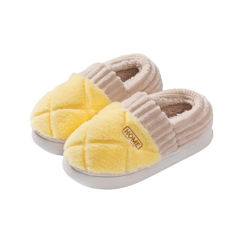 Foot Recreation Winter Solid Color Heel Covered Short Plush Platform Minimalist Style Cotton Slippers Unisex-5