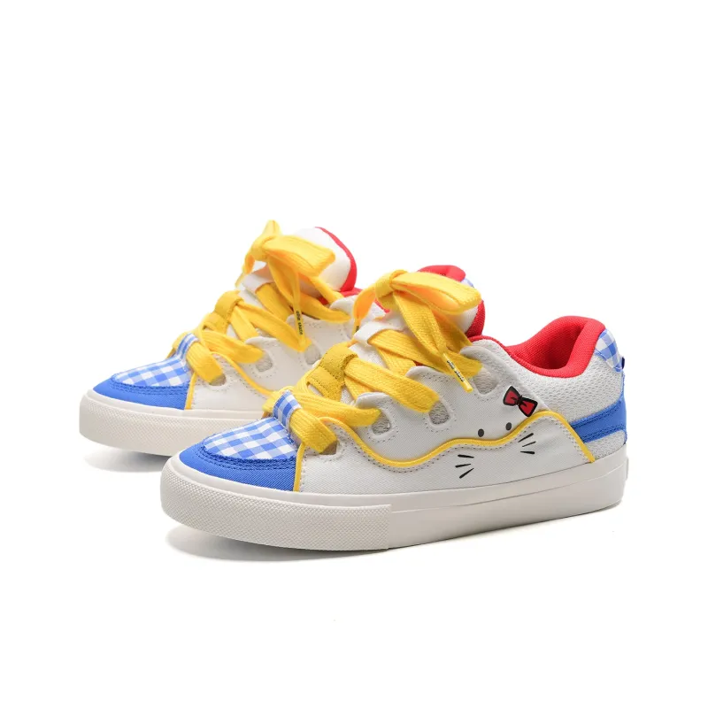 OAOQ Low-Top Skateboard Shoes Unisex White Yellow Blue-2