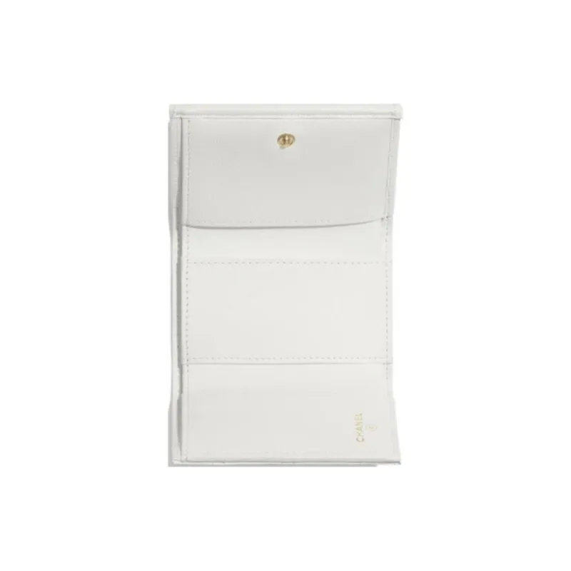 CHANEL Caviar Cow Leather Wallet Unisex White-2