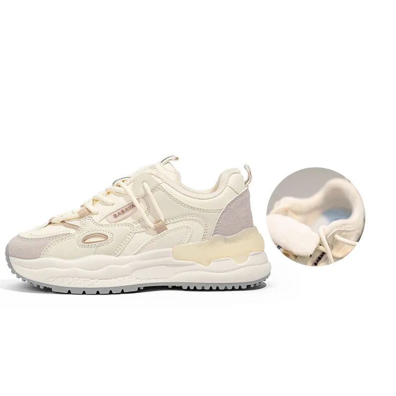 Babaya Anti Slip And Wear Resistant Warm Low Top Chunky Sneakers Women's Beige-0