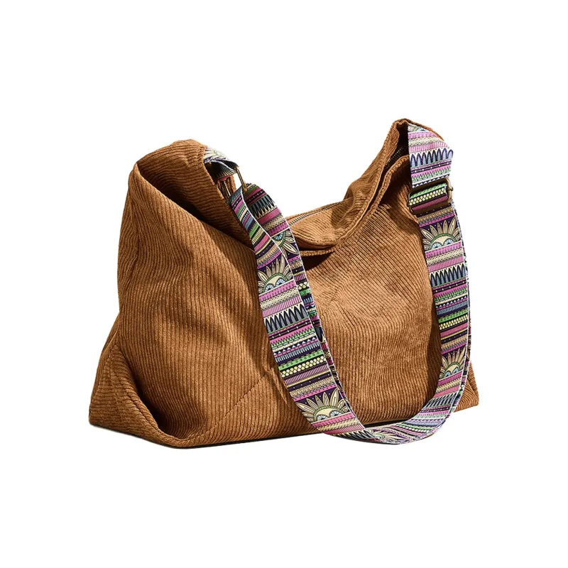 ST&SAT Fabric Shoulder Bag, Crossbody Bag, Tote Bag Large Size Women's Brown/Gray-0