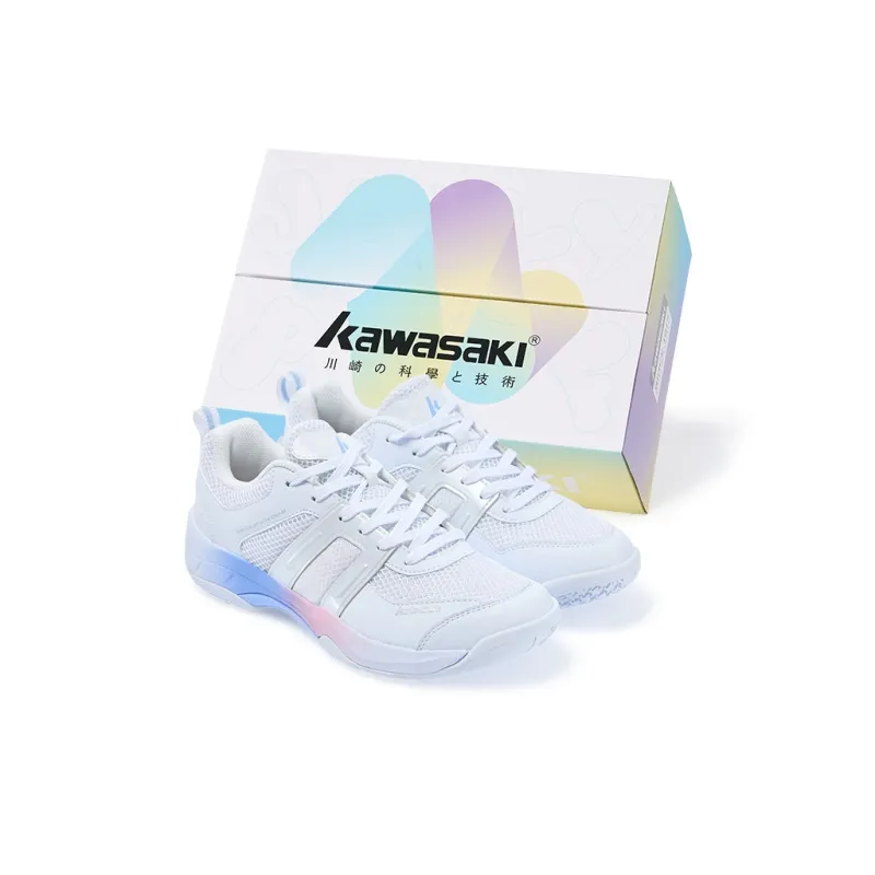Kawasaki Cushioning Coverage Low Top Badminton Shoes Unisex White Rainbow-5