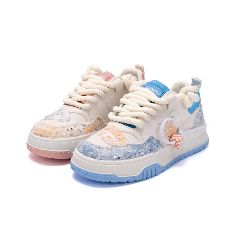 HUANQIU Height Increasing Slip Resistant Low Top Skateboard Shoes Women's Pink Blue Mismatched-0