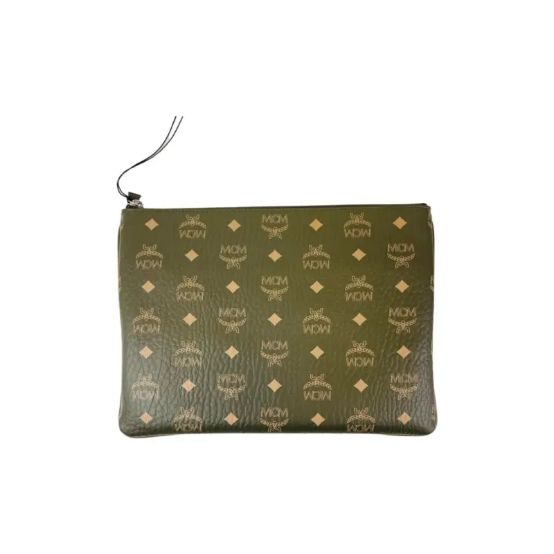 MCM Coated Canvas Shoulder Bag, Crossbody Bag Medium Size Women's Green-2