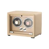 High-Quality Leather 2 Watch Slot-Moonlight Apricot-5-Position Open-Stop-Battery Compartment