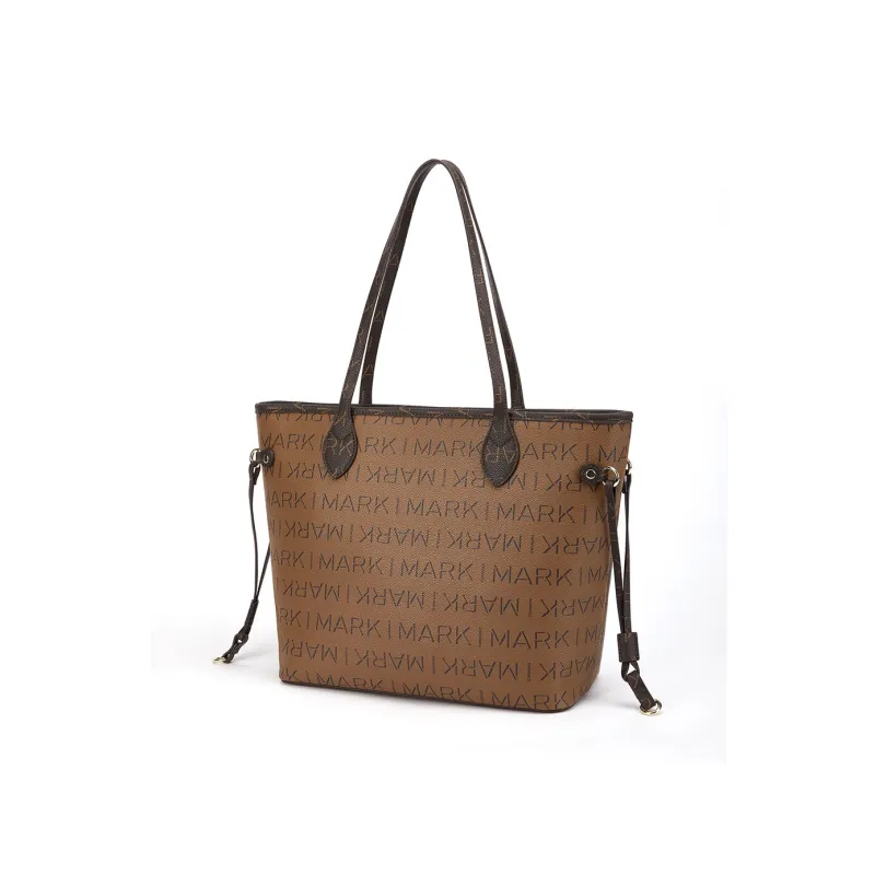 FAIRWHALE PVC Tote Bag, Shopping Bag, Shoulder Bag Regular Women's Light Gray/Dark Brown-4