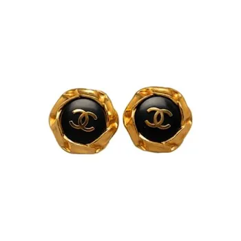 CHANEL 1995 Gold Plated Acrylic Cc Button Clip On Earrings Costume Earrings