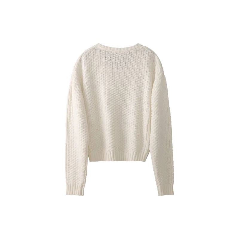 Fstudio Solid Color V Neck Pullover Knitwear Women's-3