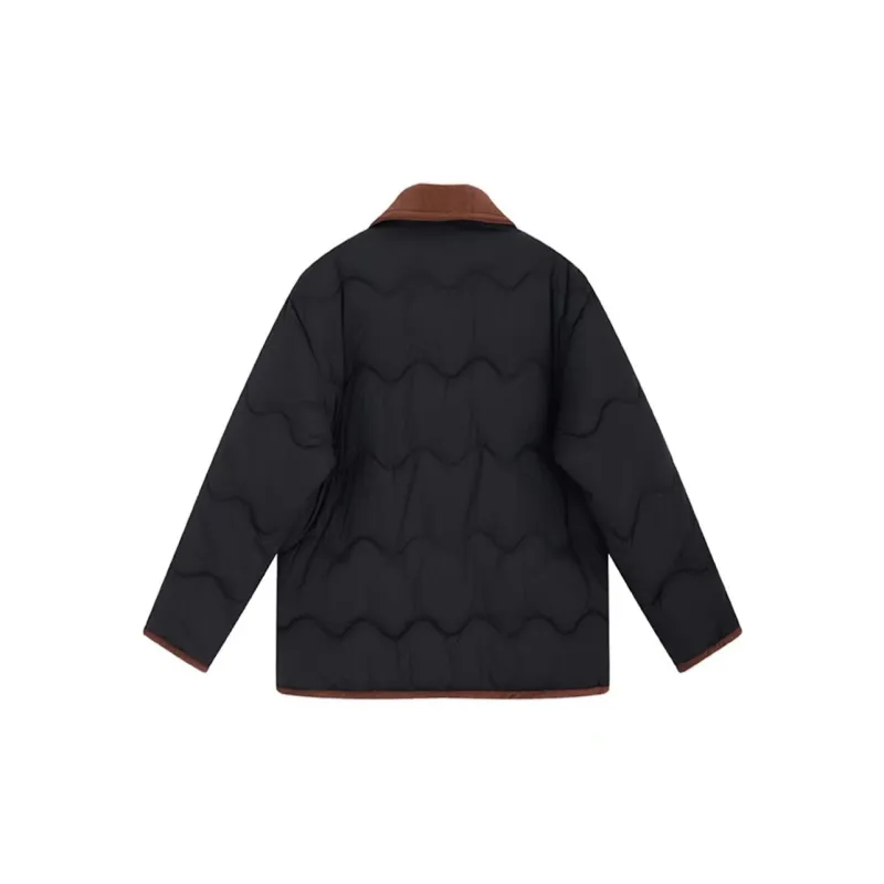 PAZZO Patchwork Corduroy Lapel Loose Fit Thermal Puffer Jacket Women's-10