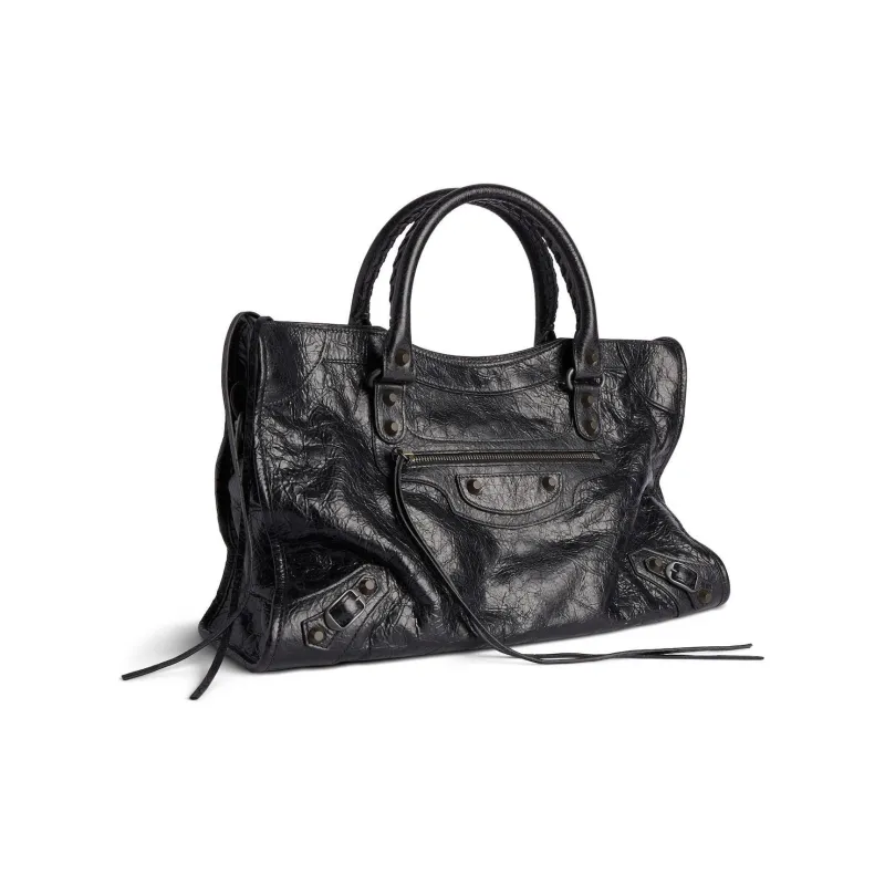 Balenciaga Le City Medium Bag In Black Arena Storico Lambskin Brass Hardware Black-3