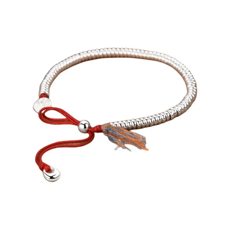 Happy Tide 999 Fine Silver Bracelets Women's Silver+Red-2