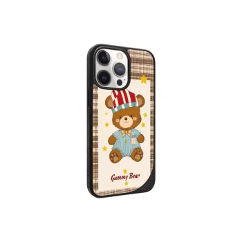 LANWK Glass Material Sleepy Bear Impact Resistant Magnetic Phone Case Compatible With Apple IPhone 14/15/16/Pro/Pro Max