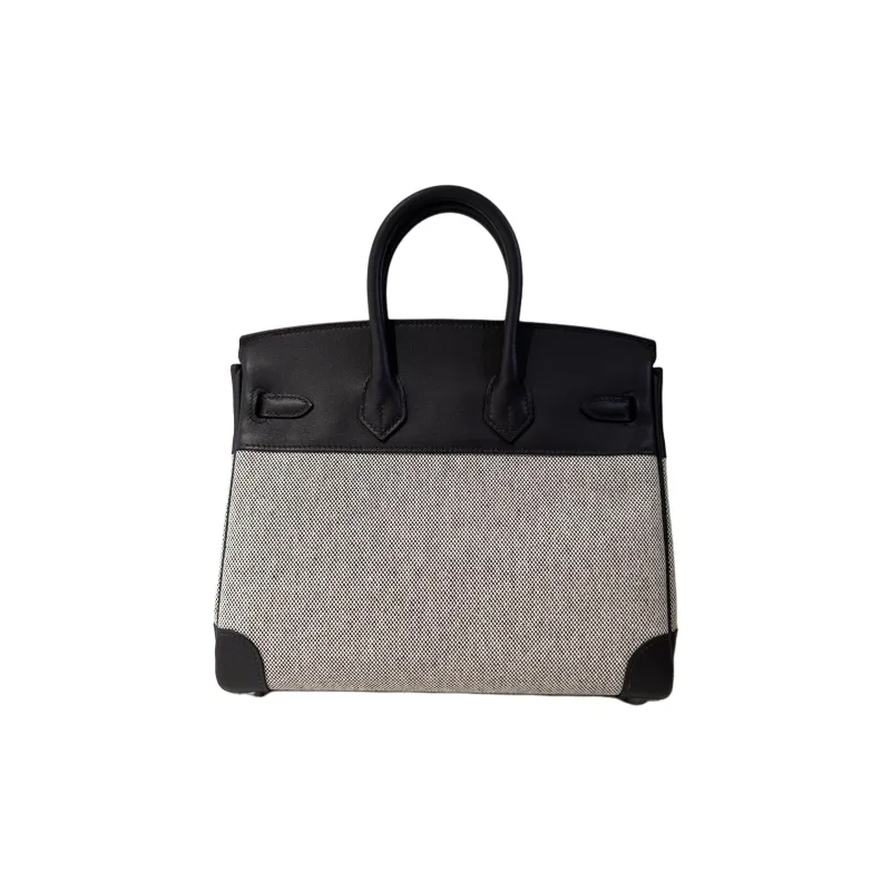 HERMES Birkin Swift Leather With Canvas Canvas Bag Birkin Bag Handbag Women's Dark Reddish Purple & Light Beige & Black-2