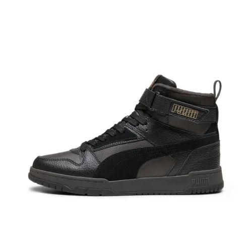 PUMA RBD Game Warm Slip-Resistant High-Top Skateboard Shoes Men's Black Gold