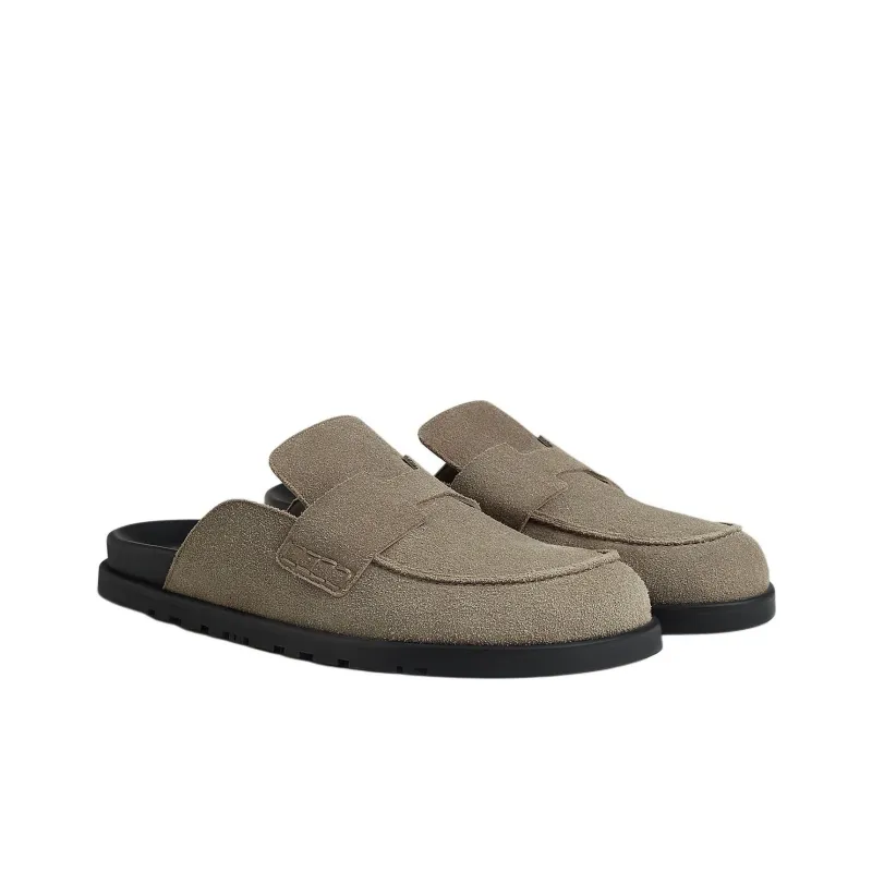 HERMES Go Wrap toe Slippers Men's Gray-2