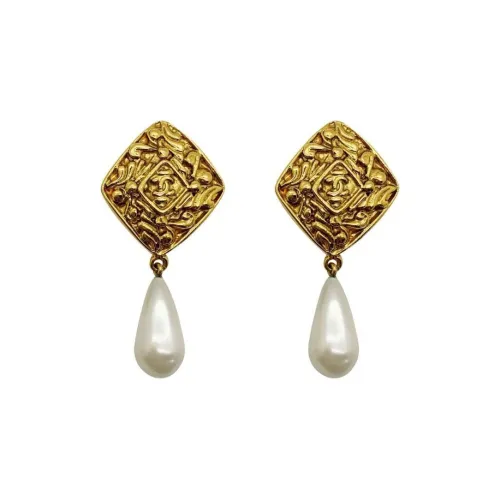 CHANEL Pearl Lozenge Cc Drop Earrings 1980s