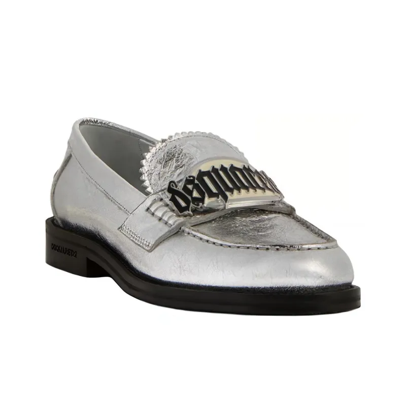 DSQUARED 2 Gothic Metallic Logo Plaque Loafers Women's-3