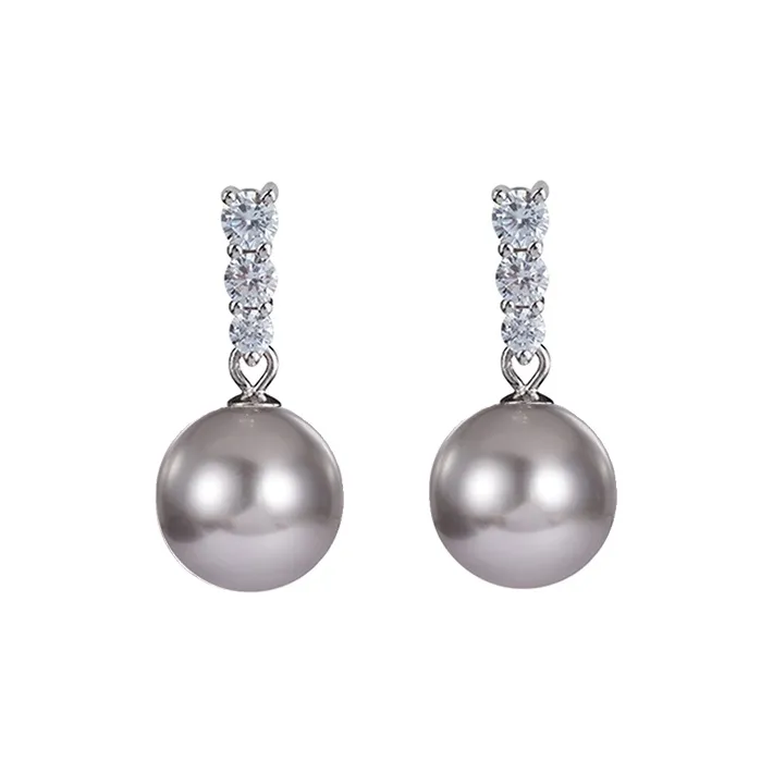 NATURALLYJOJO 925 Silver Needle Imitation Pearl Earrings Women's Gray-0