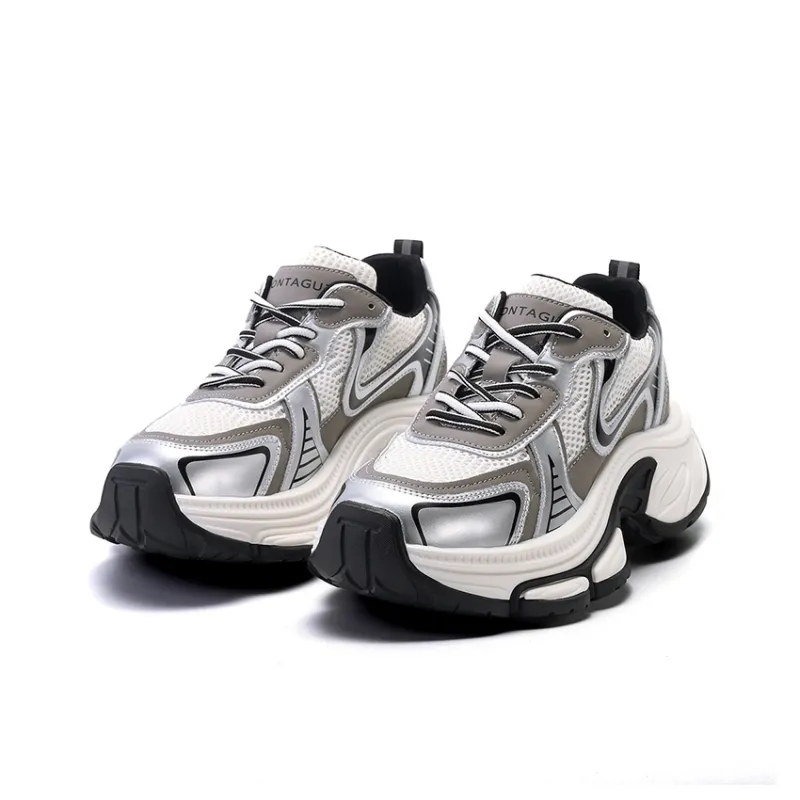 Montagut Chunky Sneakers Women's Low Top Burgundy/Silver-2