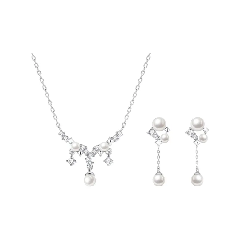SHEPANEE S925 Silver Synthetic Cubic Zirconia Pearl Moonstone/Glue Drip Necklaces Women's-3