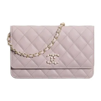 CHANEL WOC Embossed Calfskin With Grains Flap Wallet Shoulder Bag Crossbody Bag Women's Light Pink