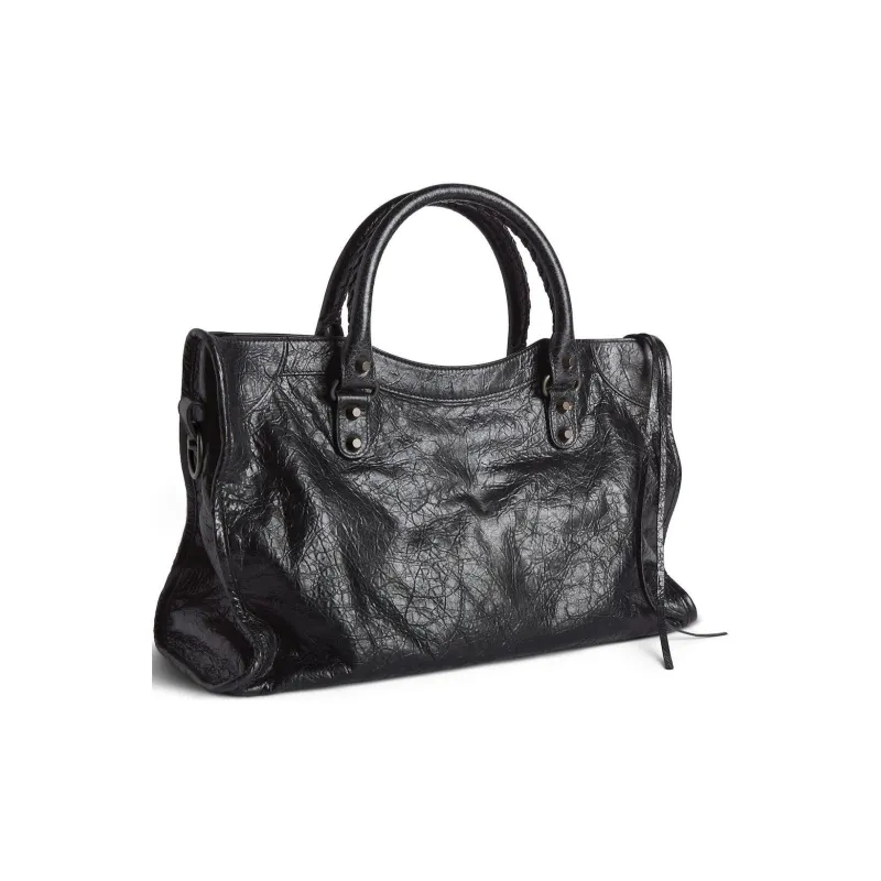 Balenciaga Le City Medium Bag In Black Arena Storico Lambskin Brass Hardware Black-4