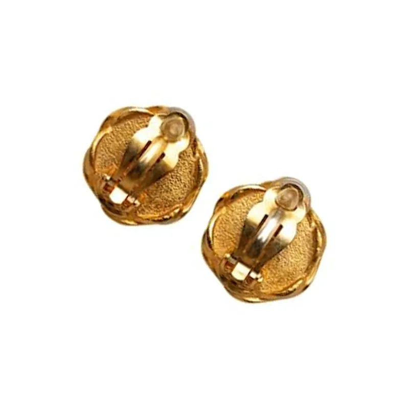 CHANEL 1995 Gold Plated Acrylic Cc Button Clip On Earrings Costume Earrings-2