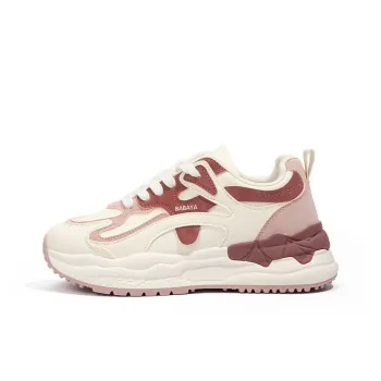 Babaya Non slip Breathable And Wear resistant Low Top Chunky Sneakers Women's White Burgundy
