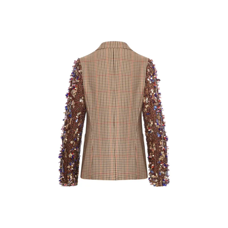 DRIES VAN NOTEN Checked Embroidered Blazer Rust-1