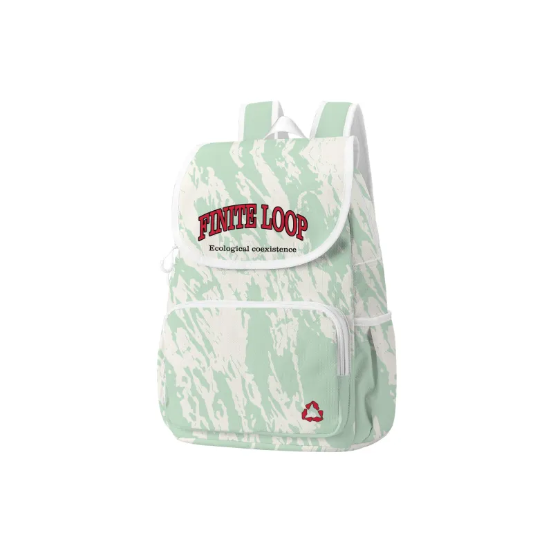 FINITE LOOP Eco Friendly Fabric Student Backpack Regular Unisex White Green-1