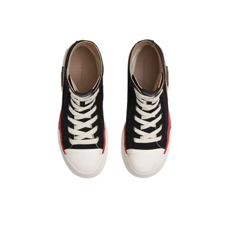 ARTICLE NO. Abrasion Resistant High Top Canvas Shoes Unisex Black Red-3