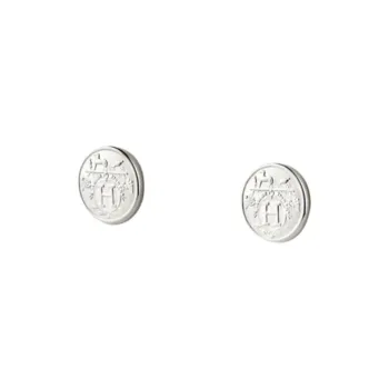 HERMES Sterling Silver Stud Earrings Men's Silver