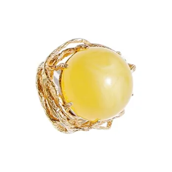 S&A S925 Silver With Amber Beeswax Inlay Rings Women's