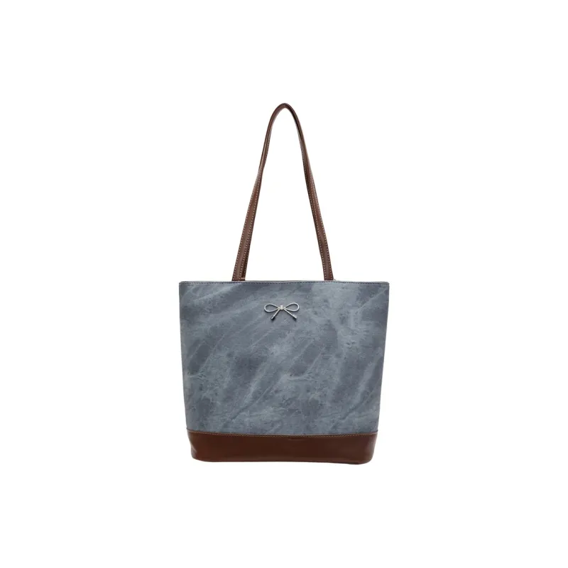 JIANMU PU Tote Bag, Shopping Bag, Shoulder Bag Women's Dark Tea/Blue/Beige-2