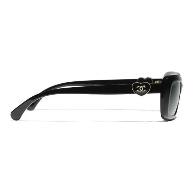 CHANEL Acetate Rectangular Sunglasses Unisex Black-2