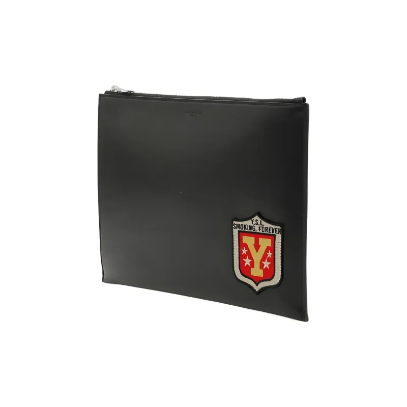 SAINT LAURENT Leather Tablet Clutch Regular Men's Black-1
