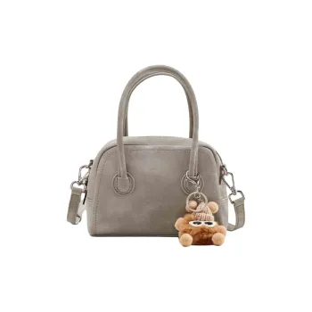Teenmix Synthetic Leather Bowling Bag, Shoulder Bag, Crossbody Bag, Handbag Medium Size Women's Gray/Khaki/Red Brown