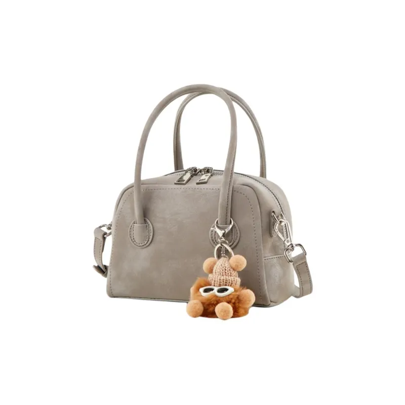 Teenmix Synthetic Leather Bowling Bag, Shoulder Bag, Crossbody Bag, Handbag Medium Size Women's Gray/Khaki/Red Brown-2