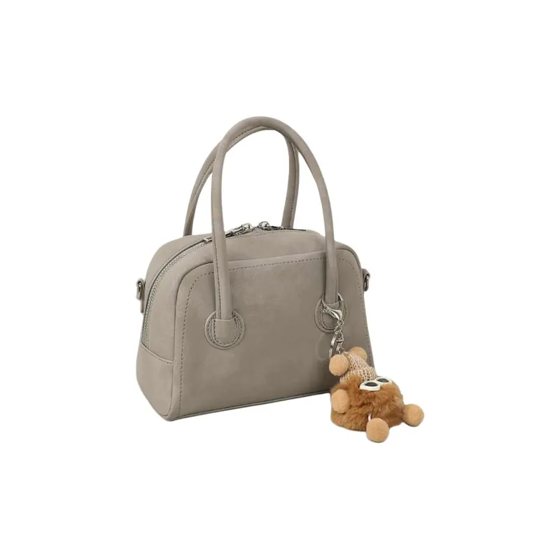 Teenmix Synthetic Leather Bowling Bag, Shoulder Bag, Crossbody Bag, Handbag Medium Size Women's Gray/Khaki/Red Brown-3