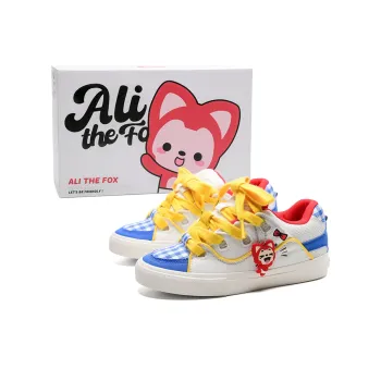 ALI THE FOX Low Top Skateboard Shoes Unisex White Blue Yellow Box Included