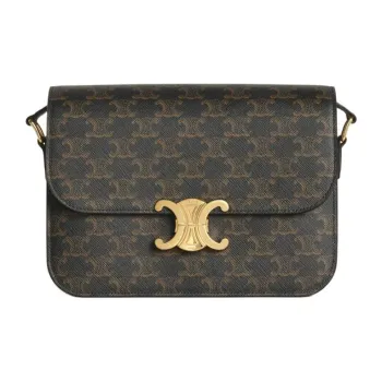 CELINE Triomphe Arc De Triomphe Coated Canvas With Calfskin Shoulder Bag Crossbody Bag Medium Size Women's Black