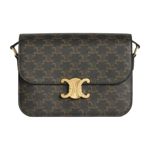 CELINE Triomphe Arc De Triomphe Coated Canvas With Calfskin Shoulder Bag Crossbody Bag Medium Size Women's Black