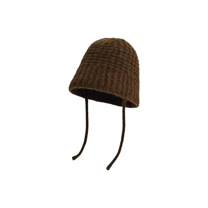 FREE RABBITⅡ Fall And Winter Solid Color Minimalist Style Versatile Lace Up Warm Beanie Women's-4