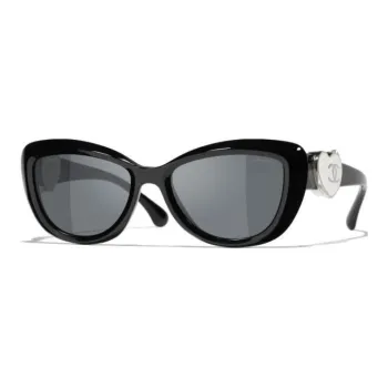 CHANEL Acetate Cat Eye Sunglasses Unisex Black